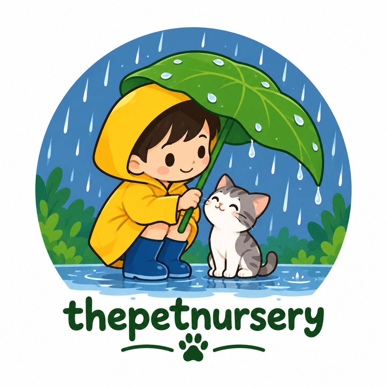 kawaii rainy day pet nursery logo